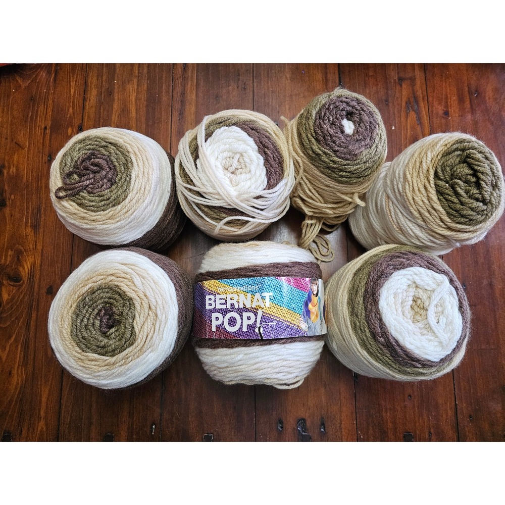 Bernat Pop Hot Chocolate Self-Striping Acrylic Yarn 5oz 7‎ Cakes Lot 84011 Brown